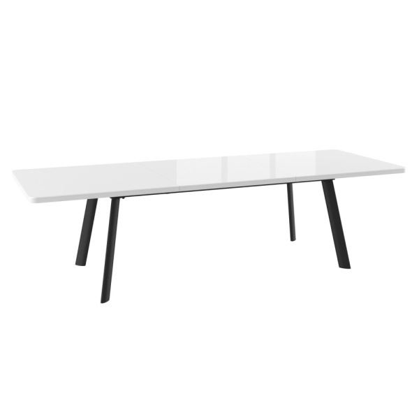 Стол LEON LUX RADIAL-200, раздвижной со стеклом 200(290)х105, БЕЛЫЙ ОПТИВАЙТ/ЧЕРНЫЙ LEON LUX RADIAL 200